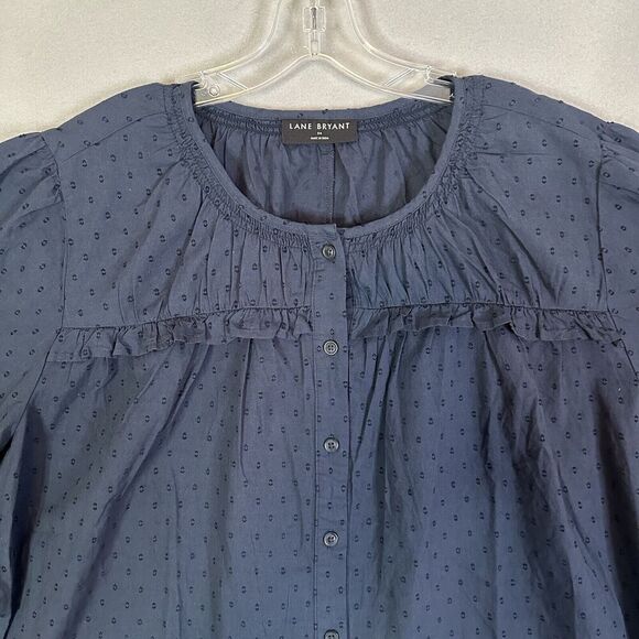 Lane Bryant Top Women Plus Size 24 Blue Peasant Boho Ruffle Balloon Lace Sleeve - Picture 6 of 16